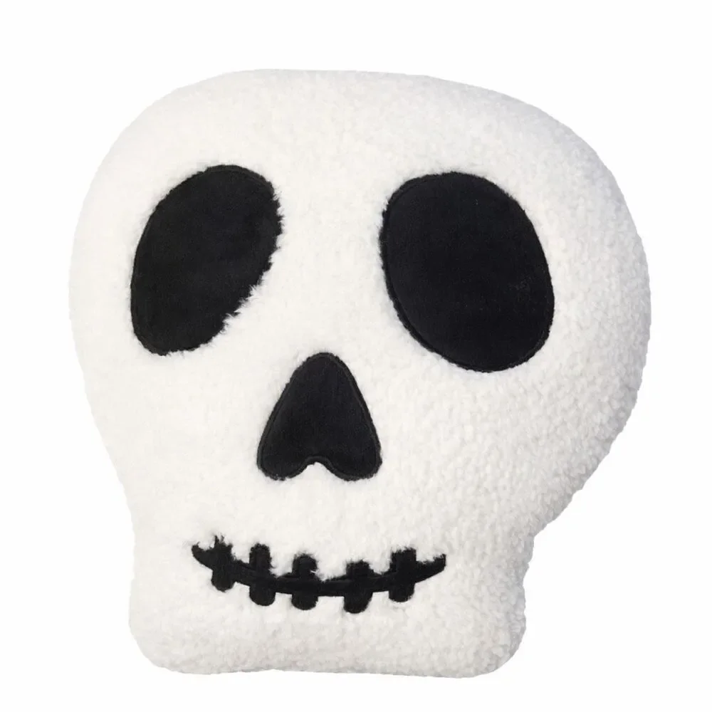 Skull Skeleton  Shaped Sherpa Halloween Throw Pillow Novogratz Decor 15”x18”